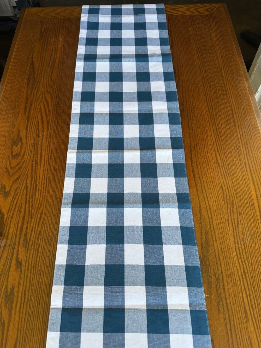 Blue & White Gingham Cottagecore Kitchen Table Runner 72X14